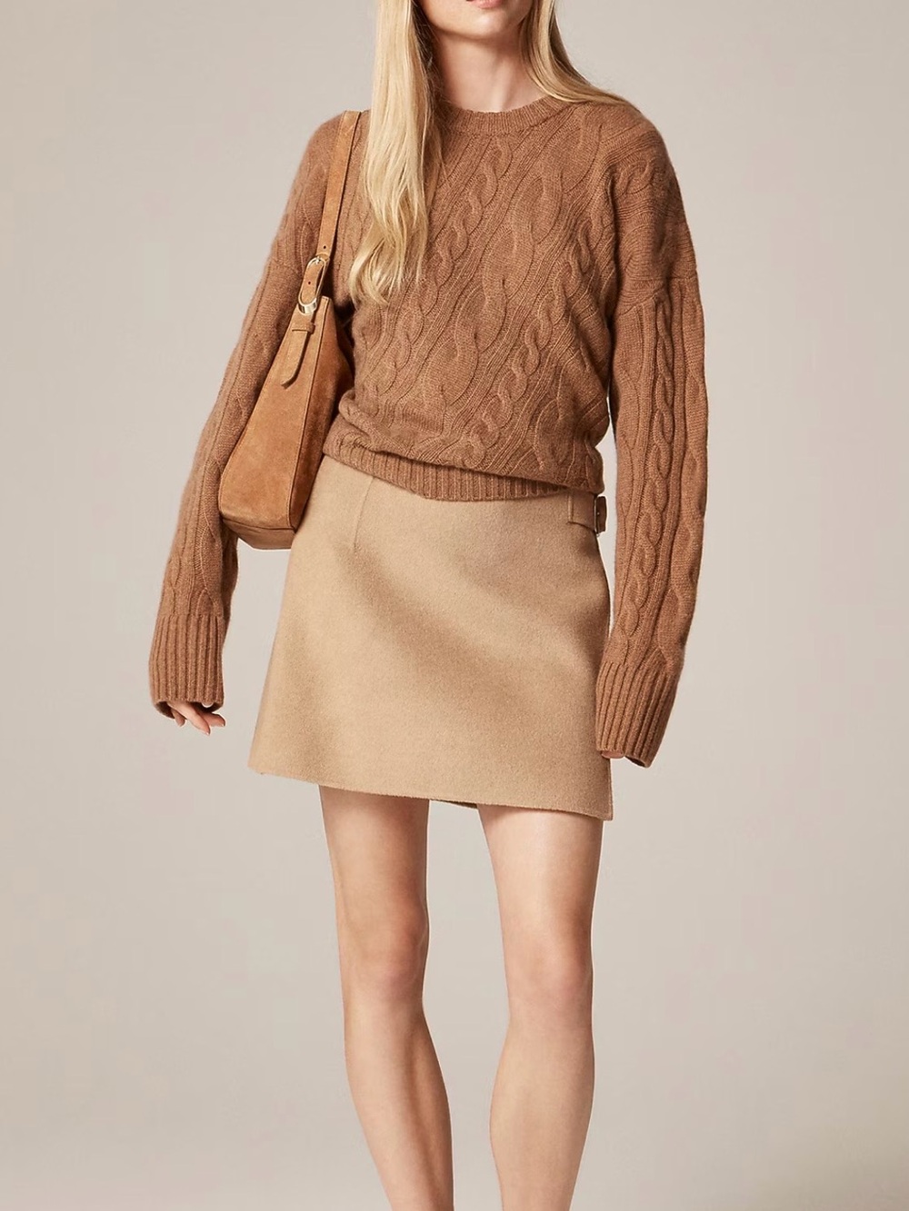 NWT J Crew Womens Tan Wool-Cashmere Blend Mini Skirt